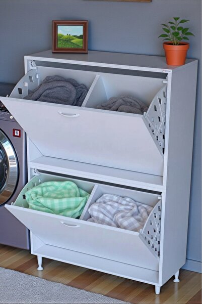 Eliusta Veluna 75 cm Kirli Çamaşır Sepetli Dolap Banyo Dolabı Beyaz 75x138x32...