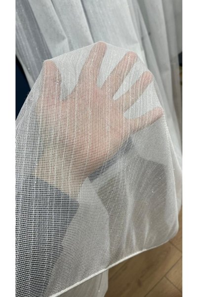 VOLPER MEKANİK Roma Silvery 1/3 Tight Pleated Tulle Curtain Off-White