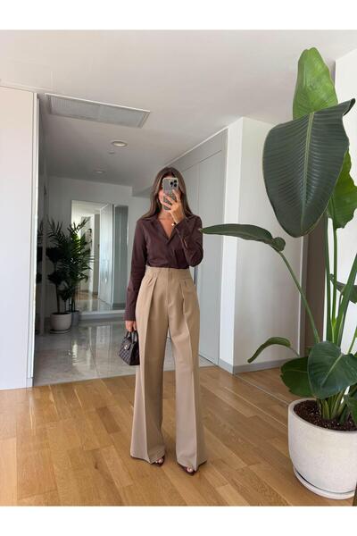 MERVE AKSOY Sortie Pensli Palazzo Pantolon - Camel