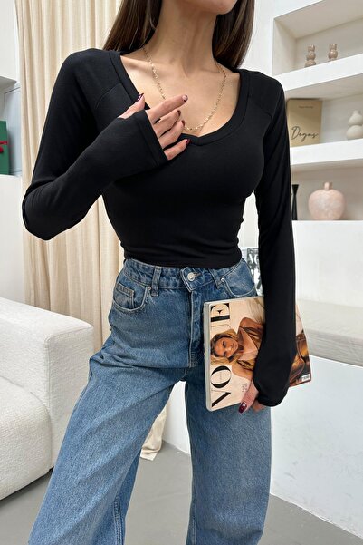 mylove V-Neck Crop Blouse Black