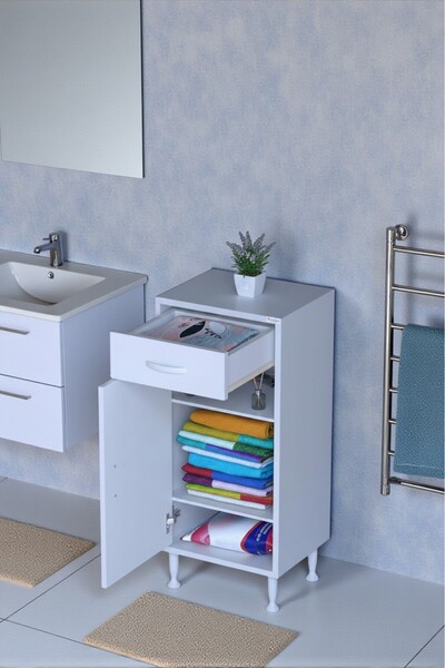 Eliusta Taha 50 cm 3 Bölmeli Beyaz Çok Amaçlı Dolap 2 Raflı Banyo Mutfak Dola...