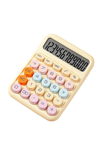 Choice3 آلة حاسبة ميكانيكية صفراء، 12 رقمًا، شاشة LCD كبيرة، زر دائري كبير، آ...