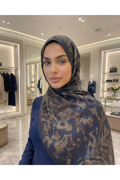 SHAMIA Camouflage Pattern Silk Shawl - Brown Lacquer