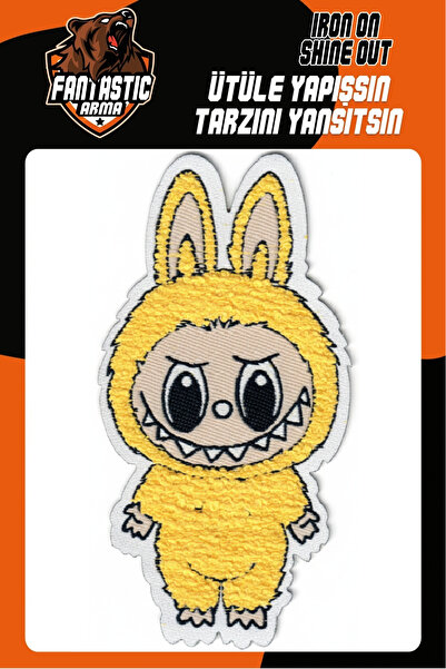 FANTASTIC ARMA Patch de broderie Labubu Süzene - culoare galbenă (12 x 6 cm)
