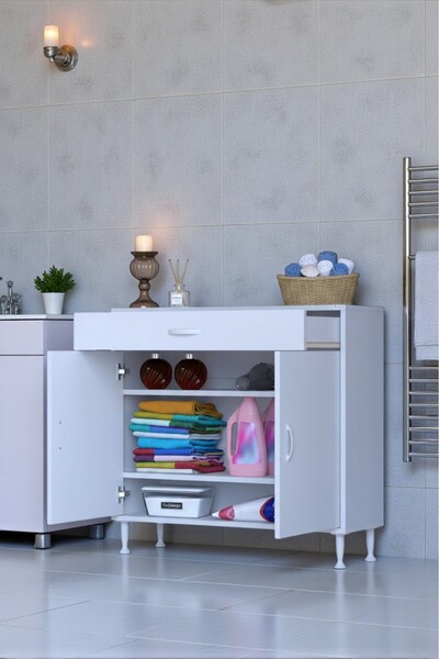 Eliusta Taha 95 cm 3 Bölmeli Beyaz Çok Amaçlı Dolap 2 Raflı Banyo Mutfak Dola...