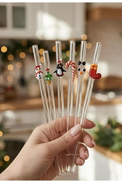 nazarboncuğu Murano Cam Yılbaşı Temalı 5li Pipet Fırça Hediyeli