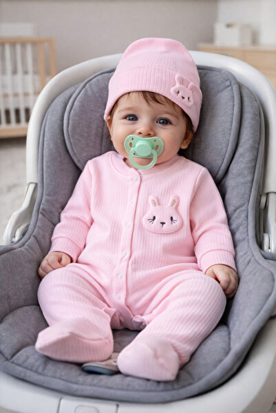 MBK GARDEN Rabbit Patterned Newborn Baby Romper & Hat Set 100% Cotton