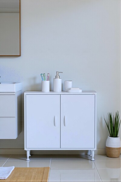 Eliusta Sabir 70 cm 2 Raflı Beyaz Banyo Mutfak Dolabı 3 Bölmeli Çok Amaçlı Do...