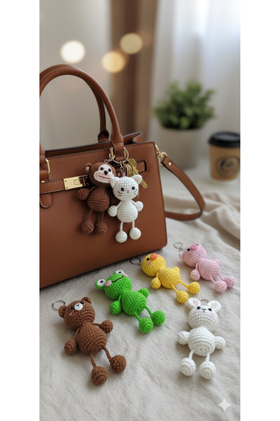 NEVAMATÖLYE El Örgüsü Amigurumi Sevimli Hayvan Figürlü Anahtarlık & Çanta Aks...
