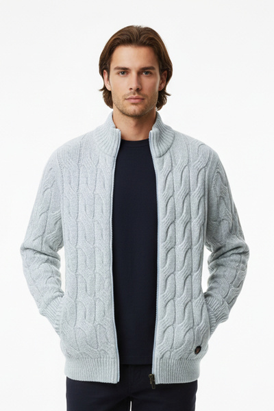 Pulltonic Men's Half Turtleneck Thick Zippered Cardigan