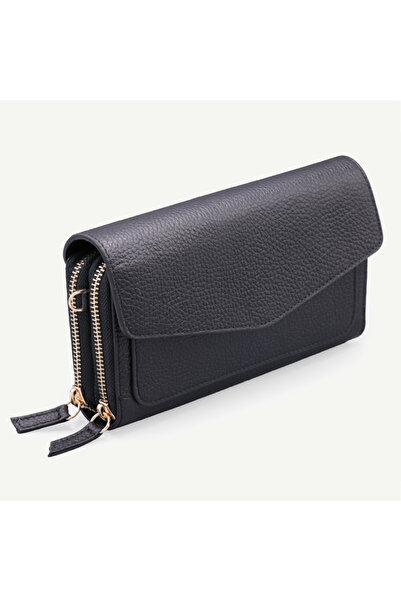 Uderra Leather Uderra Women's Genuine Leather Black Floater Leather Wallet Shoulder Bag- S1Kz0335 Black Floater Leather Wallet