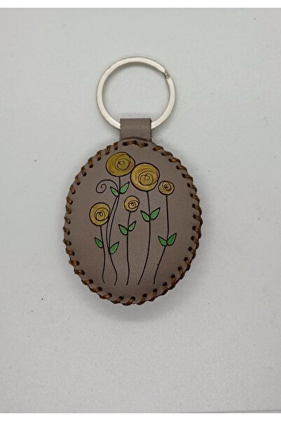 Durush Collection Real Leather, Hand Sewing, Hand Painting Flower Keychain