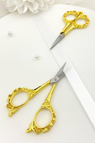ZEYMERADE Gold Promise Engagement Scissors, Ribbon Opening Special Day Merasim Sewing Embroidery Scissors