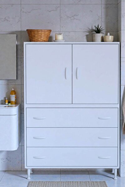 Eliusta Alia Çok Kullanışlı Dolap G:100 cm Üst Bölme Kapaklı Alt Bölme Çekmec...