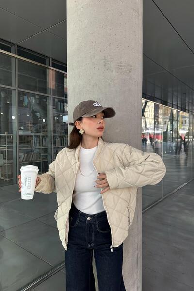 mylove معطف مبطن مرن باللون البيج