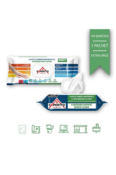 Expertto Servetele umede bicarbonat, 100 buc, 23x21, 5 cm, cu bicarbonat si otet, fara clor