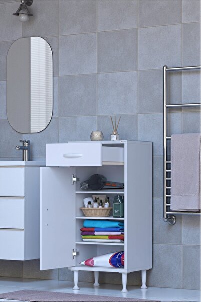 Eliusta Rose 35 cm Beyaz 1 Çekmeceli Banyo Mutfak Dolabı 4 Bölmeli 3 Raflı Ço...