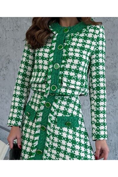 dükkan10butika Γυναικείο υφασμάτινο σετ από τουίντ με στρογγυλή λαιμόκοψη, κο...