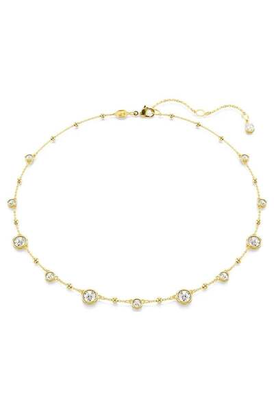 Swarovski Imber Kolye, Yuvarlak kesim, Serpiştirilmiş tasarım, Beyaz, Altın r...