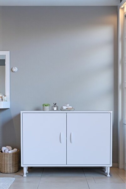 Eliusta Nirat 95 cm 4 Bölmeli Beyaz Banyo Mutfak Dolabı 3 Raflı Kapaklı Çok A...