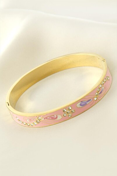 OSENSE Çiçek Mineli Lüks Çelik Kelepçe Bileklik