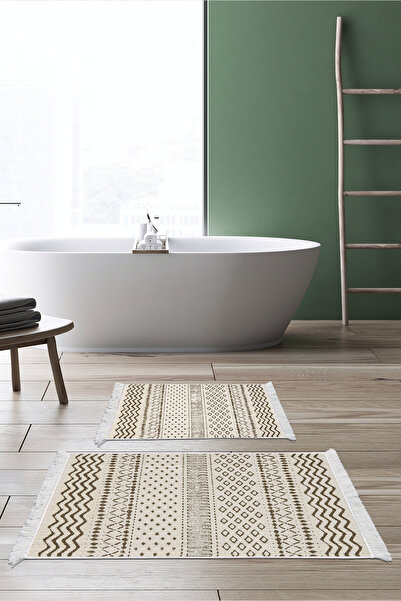 KAYABEY HOME Non-Slip Base Djt 2 Piece Bathroom Mat Set Trend Fringed Scandin...