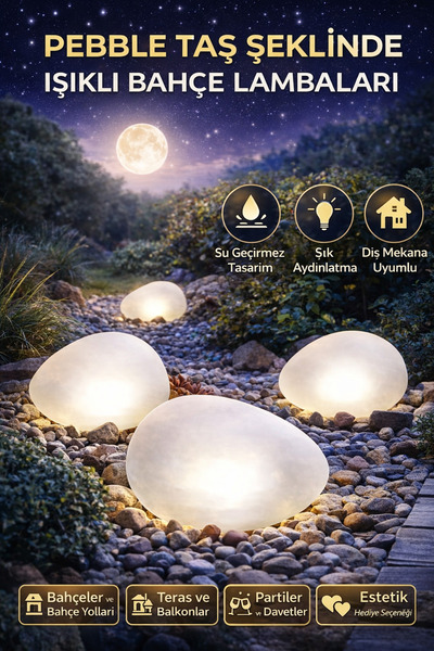 Weisre Solar Güneş Enerjili Bahçe Lambası | Taş Tasarım Dekoratif Dış Mekan A...