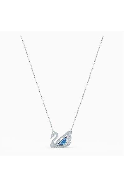 Swarovski Swan Kolye, Dans Eden Kuğu, Mavi, Rodyum kaplama