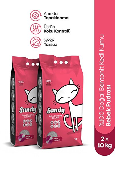 Sandy Bebek Pudrası Kokulu Topaklanan Kedi Kumu 2x10kg