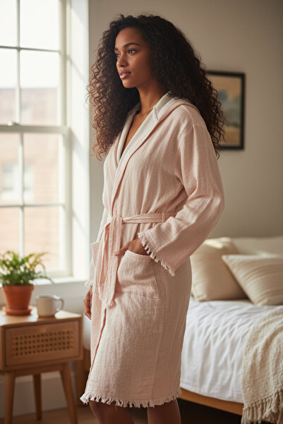 CESSTORE روب حمام بوهيم بغطاء رأس مكون من 4 طبقات من الموسلين 100% قطن عضوي ل...