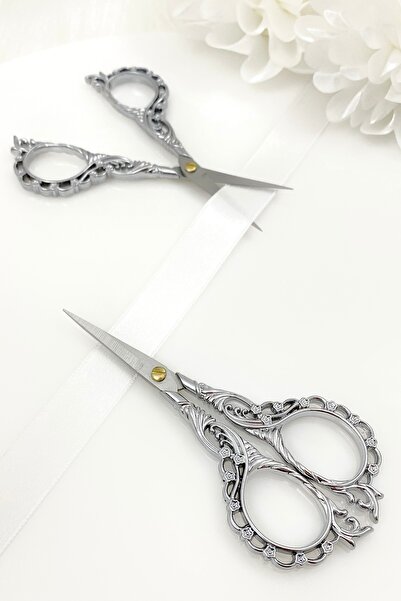 ZEYMERADE Ψαλίδι ορόσπιθας ασημί, με ανοιγόμενη κορδέλα, για ειδικές περιστάσεις, ραπτική, κεντητική, με λεπτομέρεια λουλουδιών, ασημί