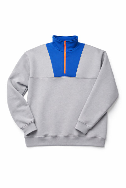 Vatkalimon Gray Colored Unisex Thick Fleece Inside Half Zipper O Oversized Sweatshirt