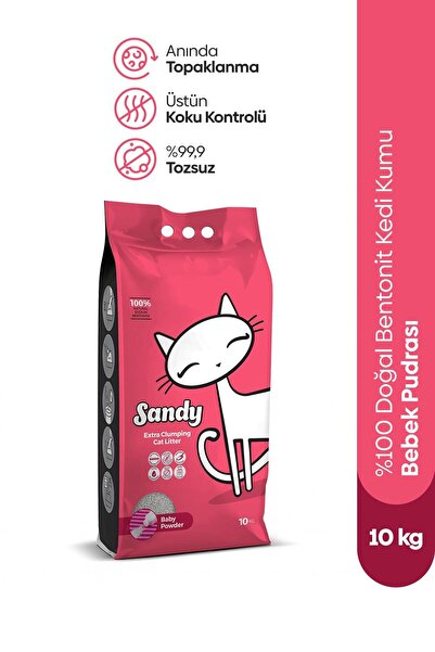 Sandy Bebek Pudrası Kokulu Topaklanan Kedi Kumu 10kg