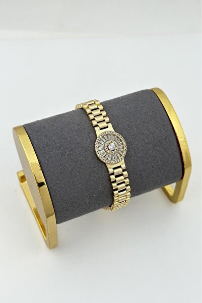 TAKIŞTIR Altın Renk Taş Detaylı 14K Altın Kaplama CM Zincir Bileklik