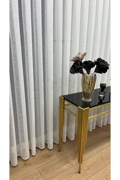 VOLPER MEKANİK Foldet Linen Backed 1/2.5 Medium Pleat Tulle Curtain Off White