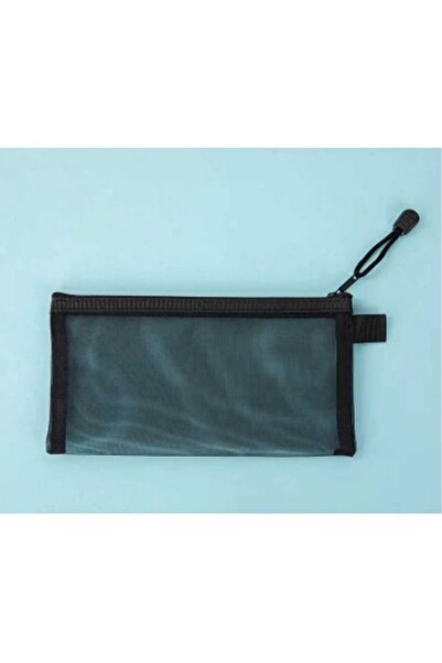 madzy shop 1Pc Large Capacity Mesh Pencil Case - Transparent, Stylish Office Supplies & Cosmetics Black