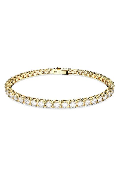 Swarovski Matrix Tennis Bileklik, Yuvarlak kesim, Beyaz, Altın rengi kaplama