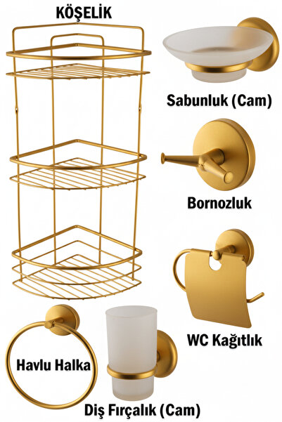 tesitay Banyo Aksesuarları Üç Katlı Köşelik Kağıtlık Havluluk Sabunluk Fırçal...