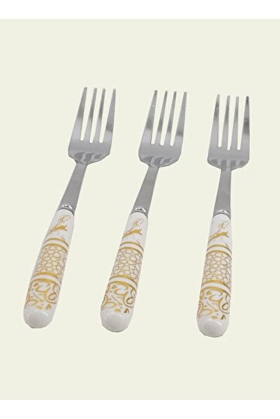 DRAMA HOME طقم شوك من الفولاذ المقاوم للصدأ، 3 قطع، ذهبي/فضي/أبيض، 20×3 سم