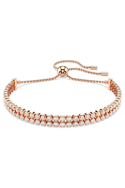 Swarovski Matrix Tennis bileklik, Yuvarlak kesim, Beyaz, Pembe altın rengi ka...