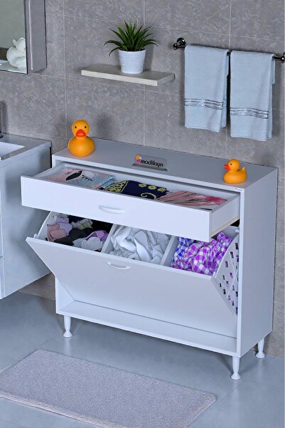 Eliusta Asil 100 cm Kirli Çamaşır Sepetli Banyo Dolabı 1 Çekmeceli Mutfak Çok...