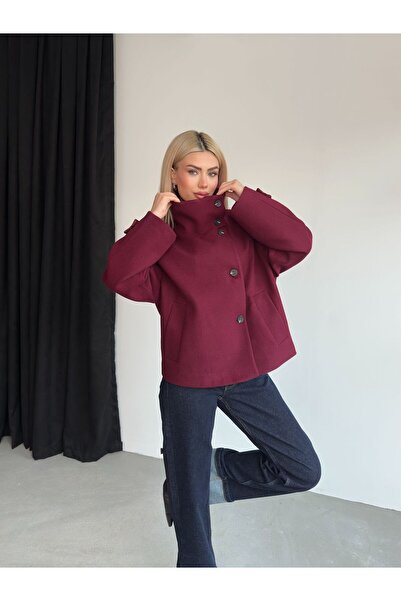 ParlaMira Women's Mock Neck Cotton Textured Premium Cashmere Coat