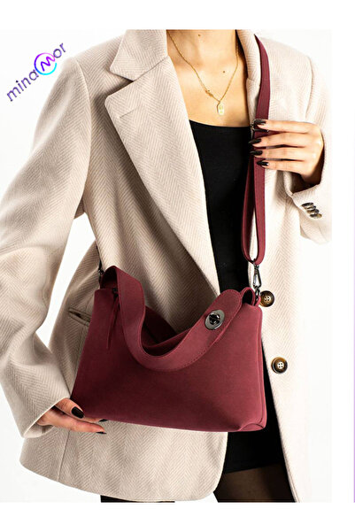 Minamor Τσάντα χειρός και ώμου από σουέντ με λεπτομέρεια ζώνης