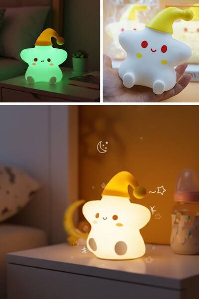 Buffer ® 5 Farklı Renk Modlu Yıldız Figürlü Pofuduk LED Gece Lambası–Yumuşak ...