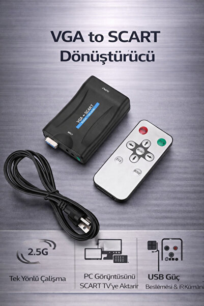 Coverzone صندوق تحويل VGA إلى SCART مع وحدة تحكم صوتية 3.5 ملم لنقل الصوت من الكمبيوتر المحمول إلى التلفزيون |   زد آر1123