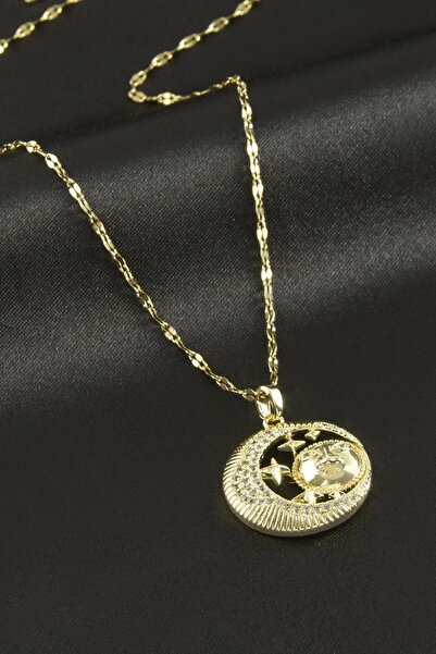 Bijuteri Net قلادة فاخرة من الفولاذ مع حجر الزركون على شكل هلال الشمس