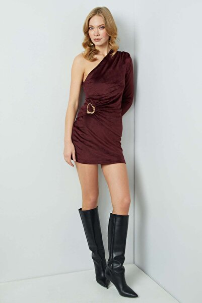 Fulla Moda Beli Lastikli Kadife Mini Etek