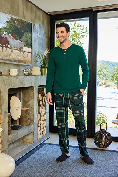 Aydoğan Men's Green Pajama Set Waffle Patch Long Sleeve 240760- Aydogan ®