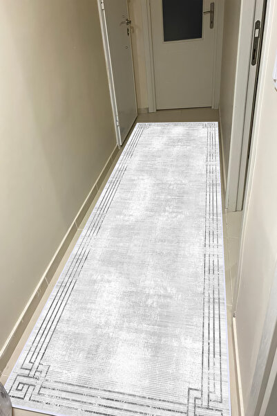 VOPTEKS Gri Halı Yolluk Makinede Yıkanabilir Halı Kaymaz Taban Halı