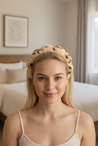 KANİNCHEN imprimeu leopard Coroană de machiaj pentru păr pentru spălarea feței Coroană de păr cu burete nor Coroană pentru îngrijirea pielii